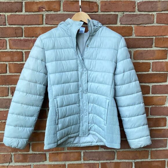Time & Tru Windproof Light Gray Puffer Jacket Coat - Picture 1 of 8